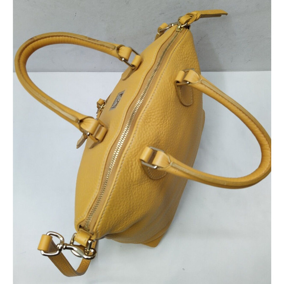Dooney & Bourke Dillen Yellow Pebbled Leather Double Pocket Satchel Shoulder Bag - Picture 10 of 16